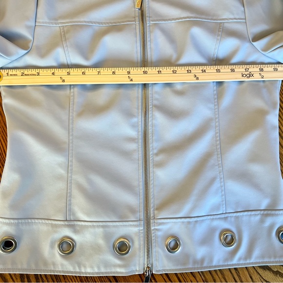 Insight Brand Faux Leather Zip Jacket Embellished Hem & Cuffs Sz 8 Light Blue - Picture 6 of 10